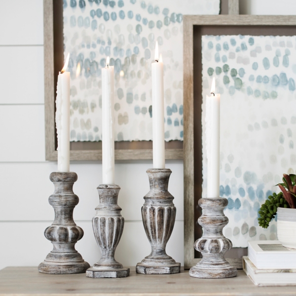 Whitewashed Spindle Taper Candle Holders, Set of 4 Kirklands Home