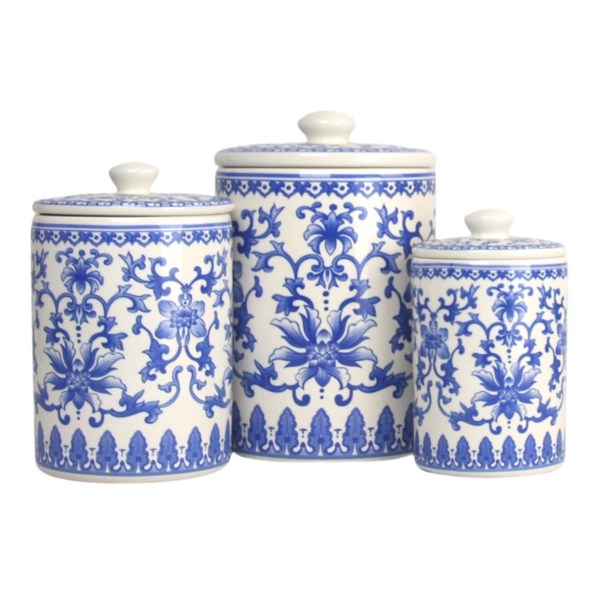 Blue and White Classic Ceramic Canisters, Set of 3 Kirklands Home