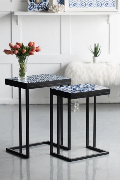 Indigo and White Accent Tables, Set of 2 Kirklands Home