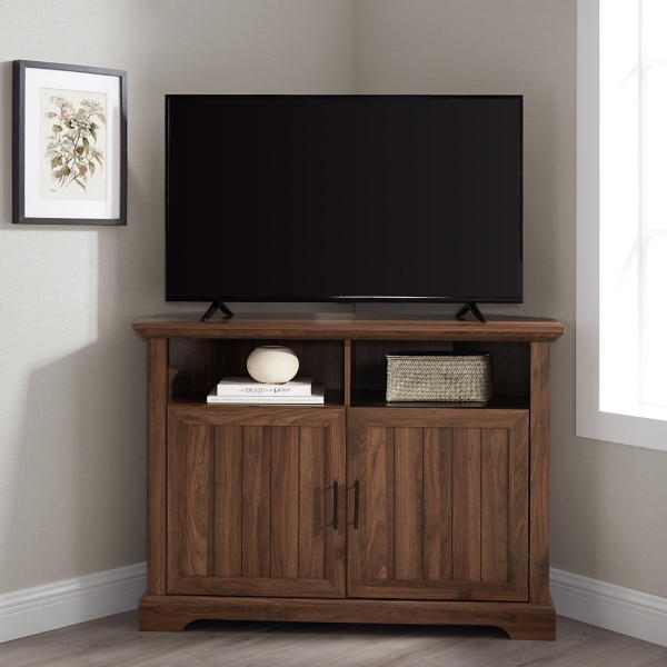 Dark Walnut Grooved Door Corner TV Stand Kirklands Home