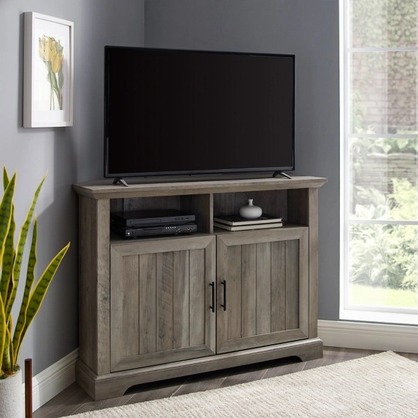 Gray Washed Grooved Door Corner TV Stand Kirklands Home