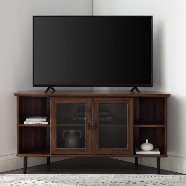 Dark Walnut Glass Door Corner TV Stand Kirklands Home