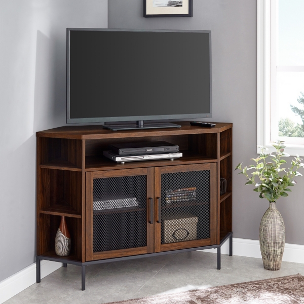 Dark Walnut Mesh Door Corner TV Stand Kirklands Home