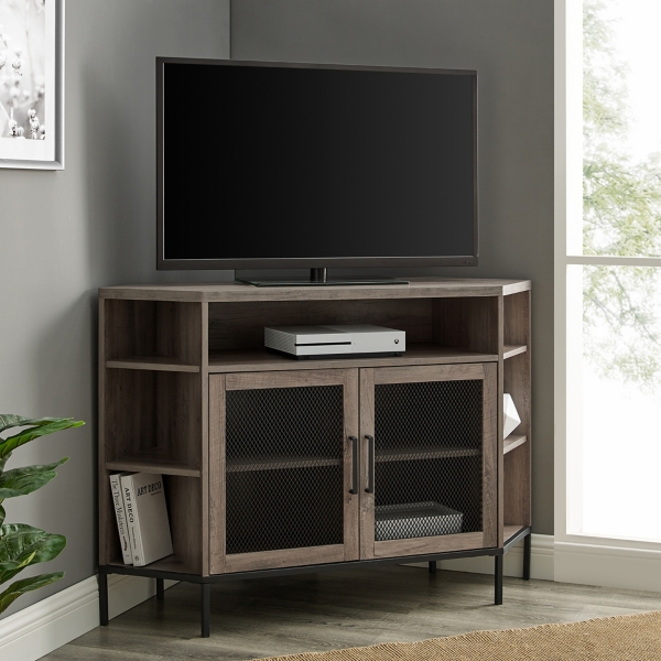 Gray Washed Mesh Door Corner TV Stand Kirklands Home