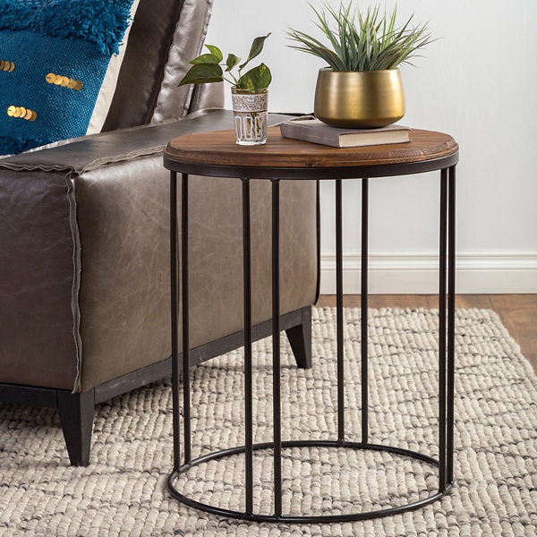 Round Wooden and Metal Baldwin Accent Table Kirklands Home