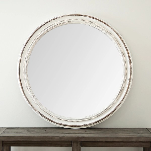 Distressed White and Natural Wooden Round Mirror Kirklands Home