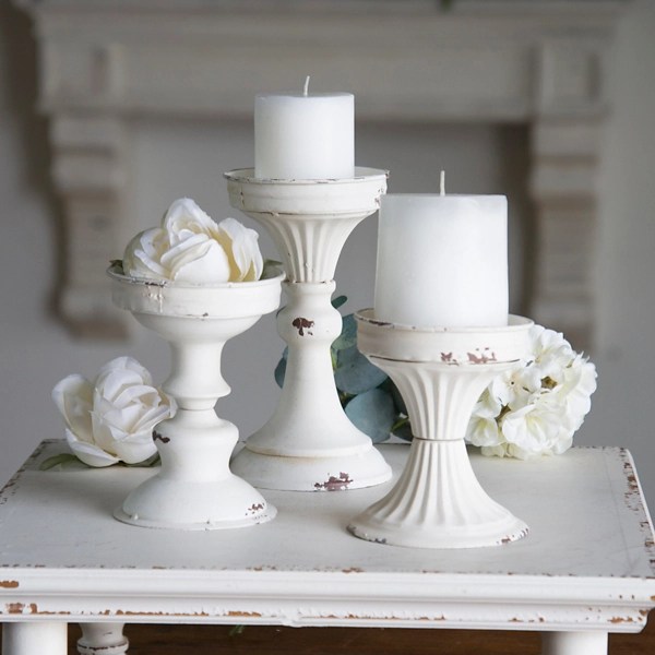 Distressed White Metal Candle Holders, Set of 3 Kirklands Home