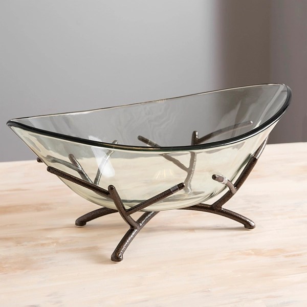 Oversized Glass Bowl with Twig Base Kirklands Home