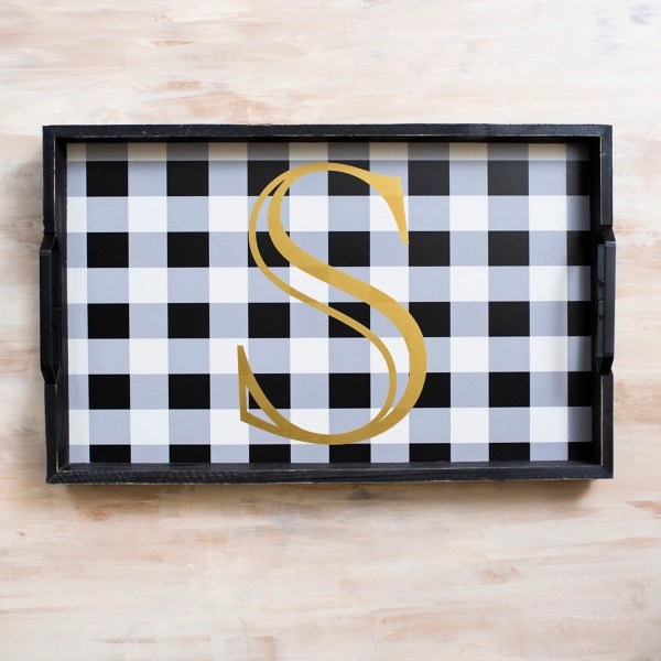 Black and White Buffalo Check Monogram S Tray Kirklands Home