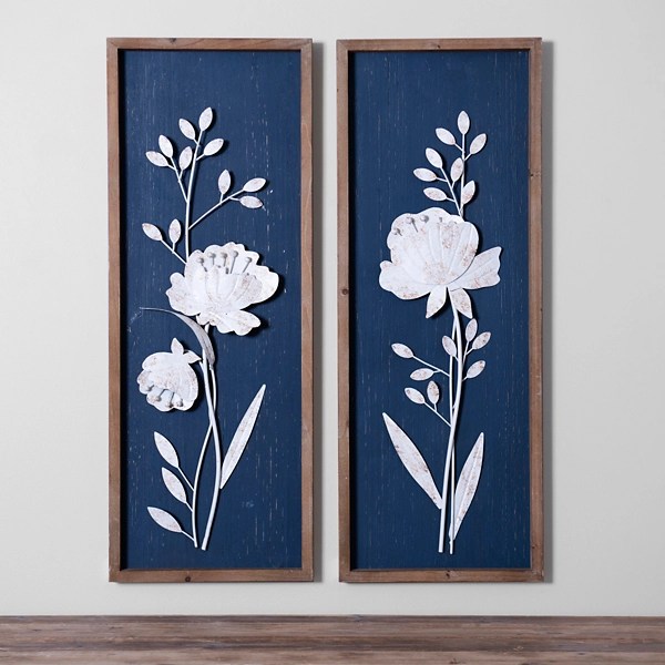 Wood and Metal Floral Panel Plaques, Set of 2 Kirklands Home