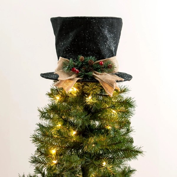 Christmas Tree Topper Rustic Snowman Top Hat Tree Topper For Christmas
