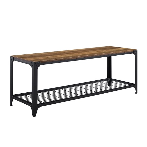 Rustic Oak Industrial Iron Base Entry Bench Kirklands Home