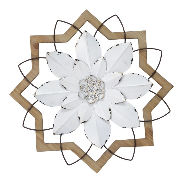 White Metal and Wood Flower Wall Plaque Kirklands Home