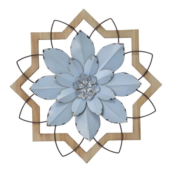 Blue Metal and Wood Flower Wall Plaque Kirklands Home