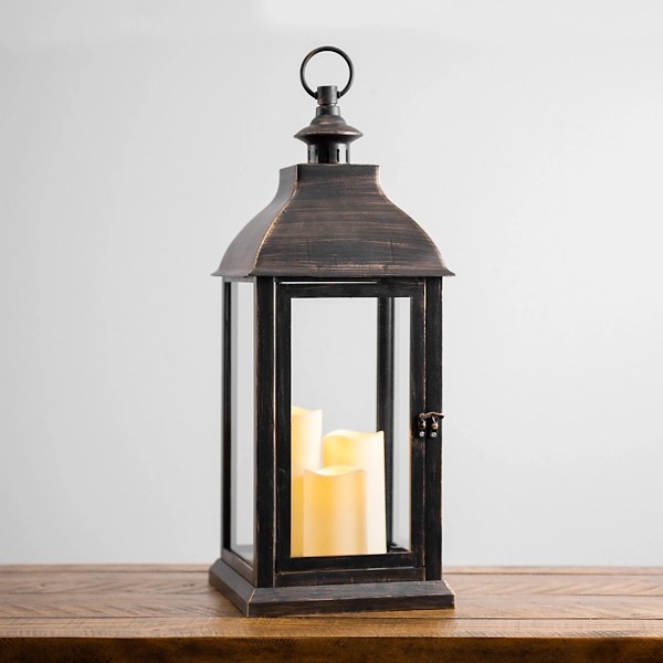 Bronze Plastic Lantern with LED Pillar Candles Kirklands Home