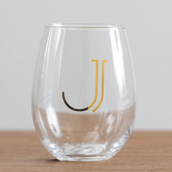 Gold Monogram J Stemless Wine Glasses, Set of 2 Kirklands Home