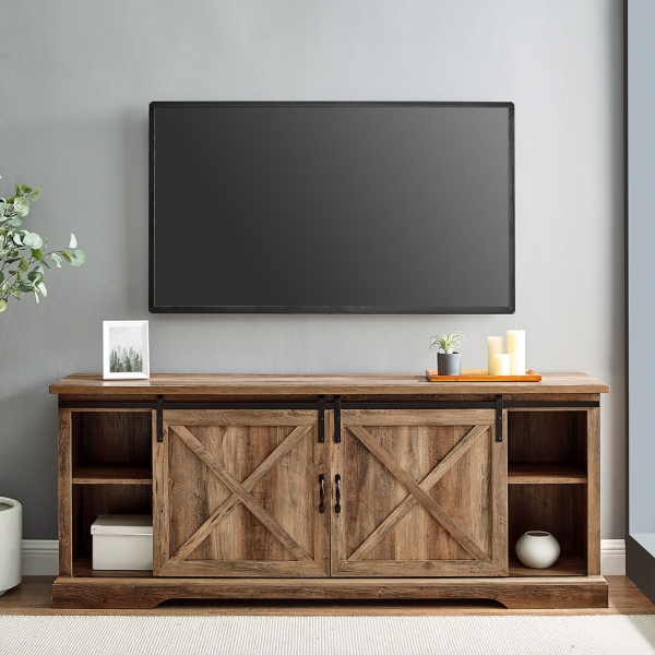 Rustic Oak Sliding Barn Door TV Stand Kirklands Home