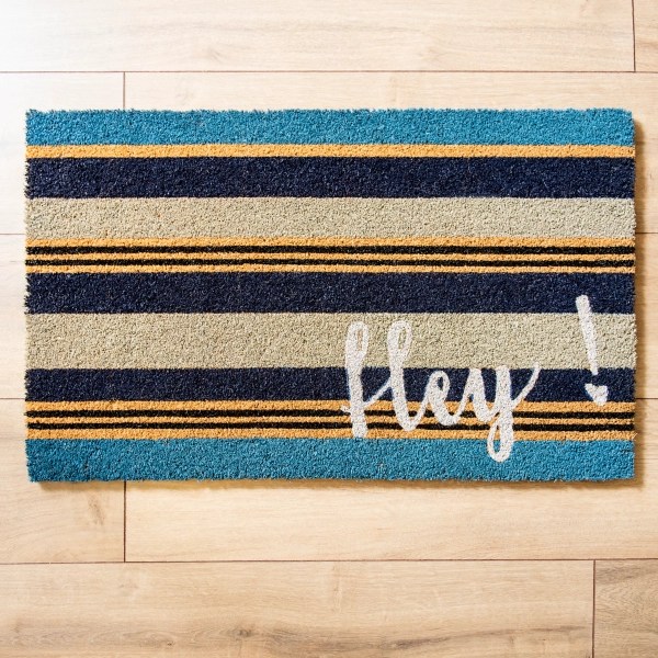 Blue Striped Hey Doormat Kirklands Home