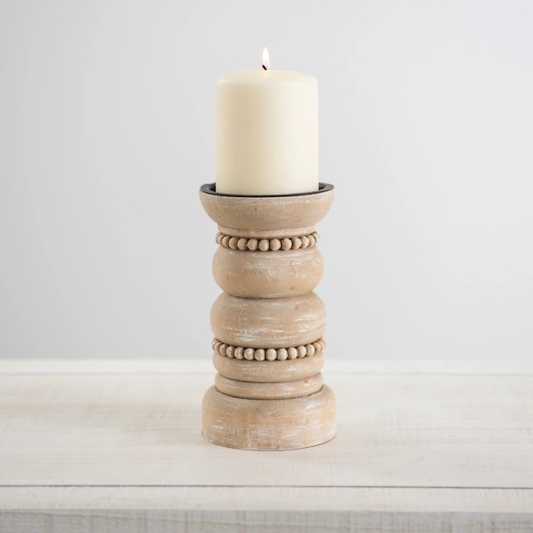 Beaded Wood Pillar Candle Holder, 7 in. Kirklands Home