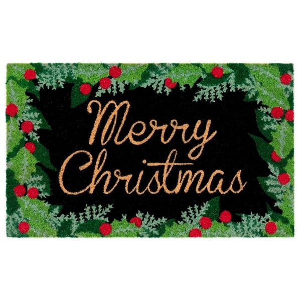 Black Holly Merry Christmas Doormat Kirklands Home