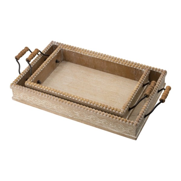 Wood and Metal Beaded Edge Trays, Set of 2 Kirklands Home