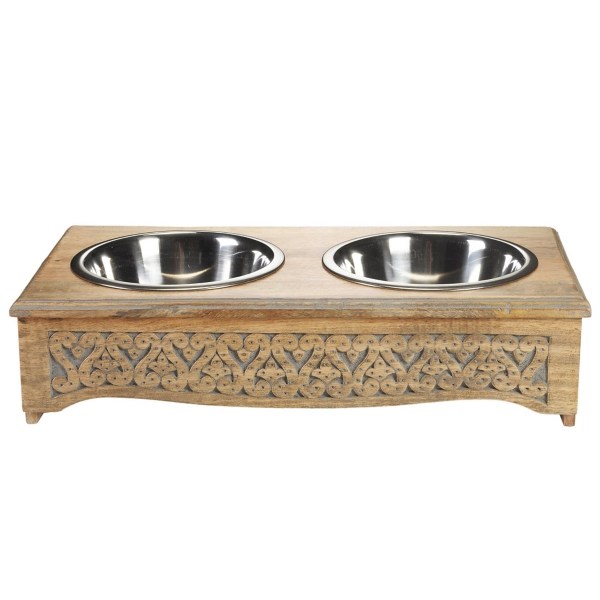 Mango Wood Intricate Design Dog Bowl Kirklands Home