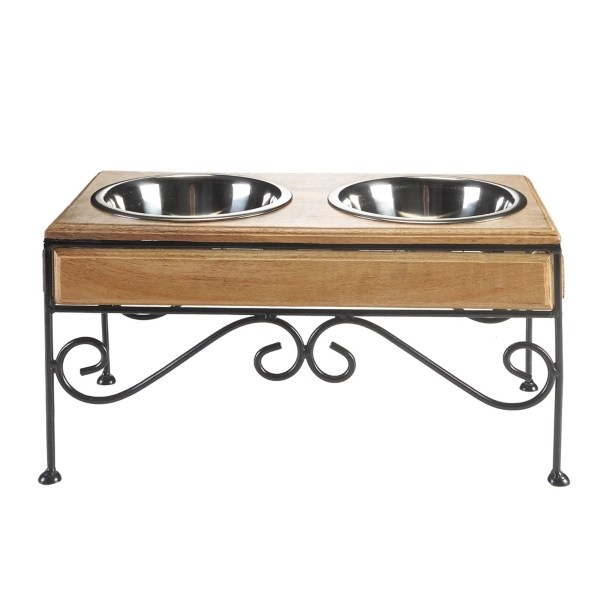 Mango Wood and Iron Stand Dog Bowl Kirklands Home