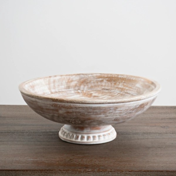 White Washed Mango Wood Pedestal Bowl, 12 in. Kirklands Home