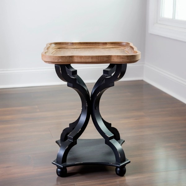 Black and Natural Corina Scalloped Accent Table Kirklands Home