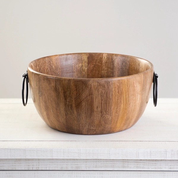 Wooden Bowl with Barrel Handles Kirklands Home
