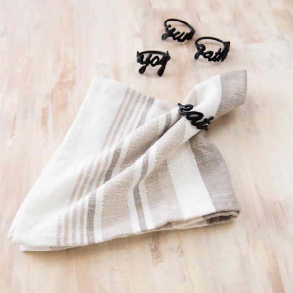 Black Metal Sentiment Napkin Rings, Set of 4 Kirklands Home