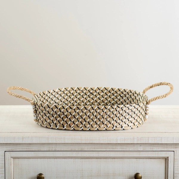 Black and White Striped Seagrass Tray Kirklands Home