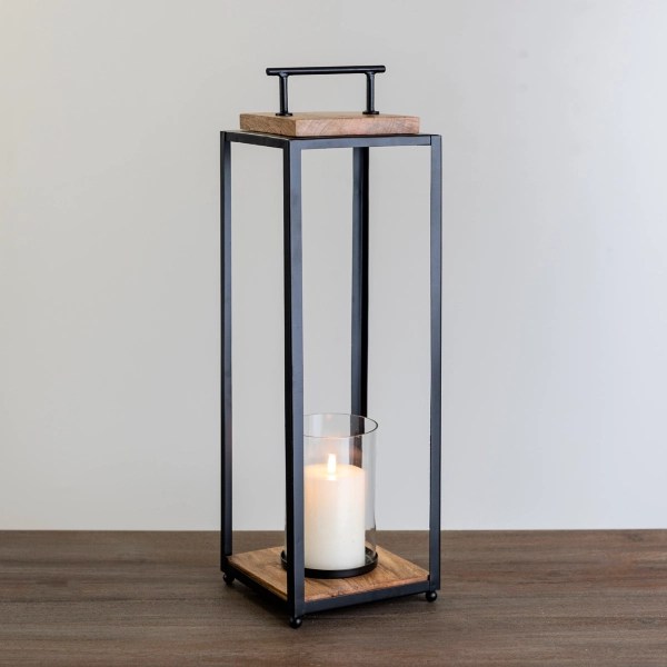 Modern Metal and Wood Lantern, 21 in. Kirklands Home