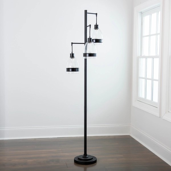 Black Metal and Glass Globe 3Arm Floor Lamp Kirklands Home