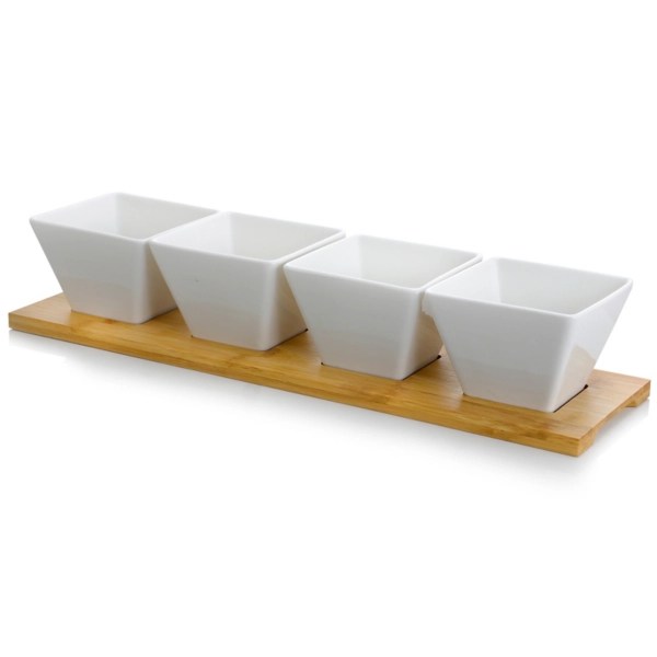 White 5pc. Serving Dishes with Bamboo Tray Kirklands Home