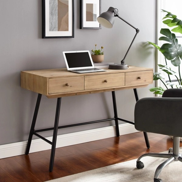 Black Metal and Natural Wood Desk Kirklands Home
