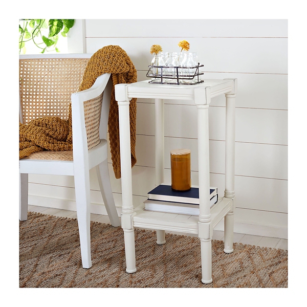White Carved Pinewood Farmhouse Accent Table Kirklands Home
