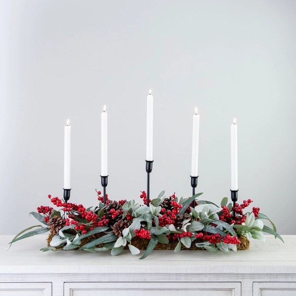 Eucalyptus and Red Berry Taper Candle Centerpiece Kirklands Home