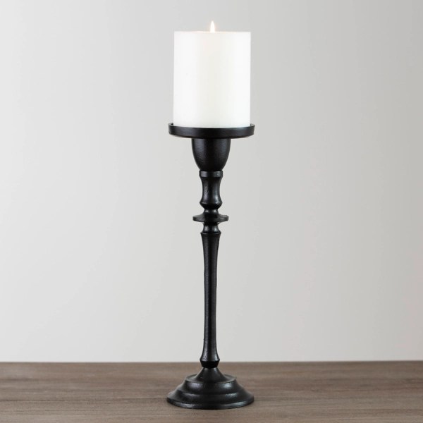 Black Metal Carved Pillar Candle Holder, 14 in. Kirklands Home
