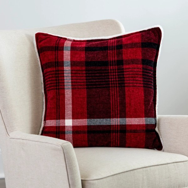 Drake Red Plaid Pillow with Fur Kirklands Home