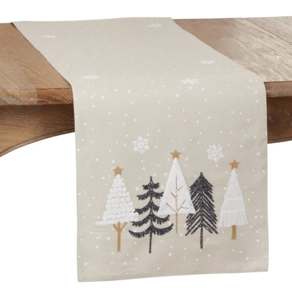 Natural Embroidered Christmas Trees Table Runner Kirklands Home