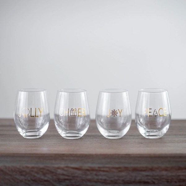 Gold Christmas Stemless Wine Glasses, Set of 4 Kirklands Home