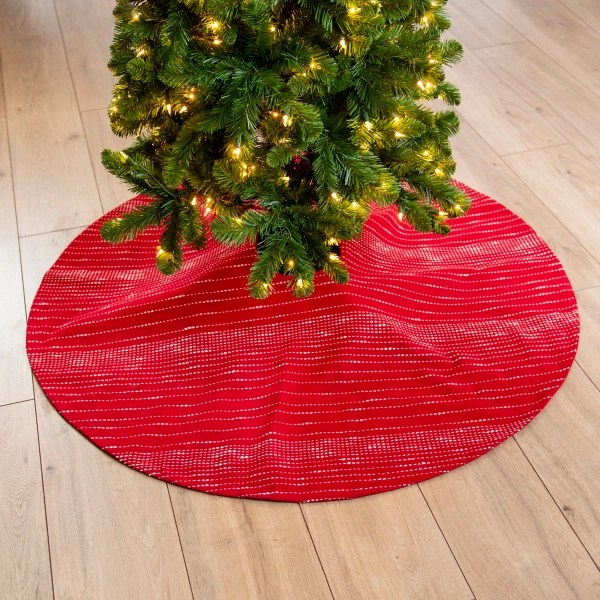 Red and White Stitching Christmas Tree Skirt Kirklands Home