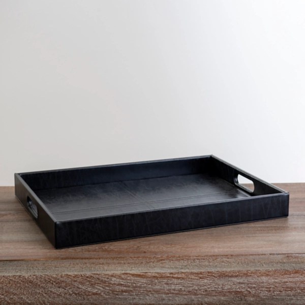 Black Faux Leather Decorative Tray Kirklands Home