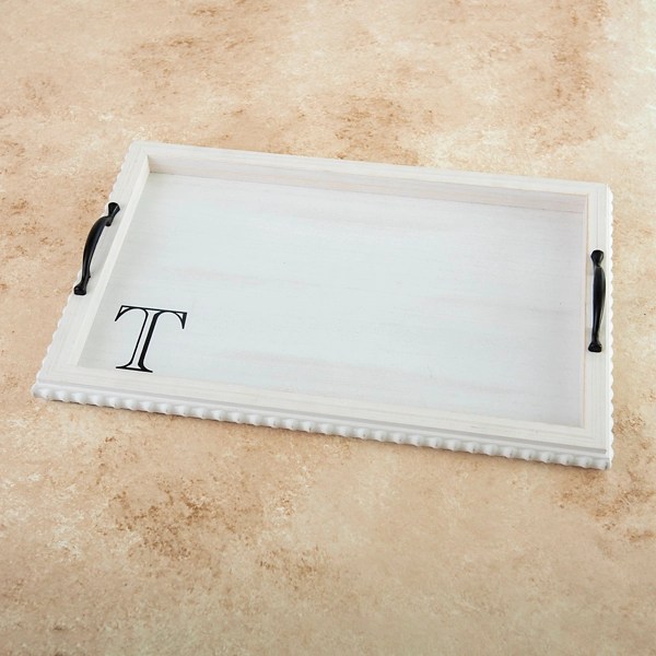White Holloway Beaded Monogram T Tray Kirklands Home