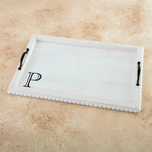 White Holloway Beaded Monogram P Tray Kirklands Home
