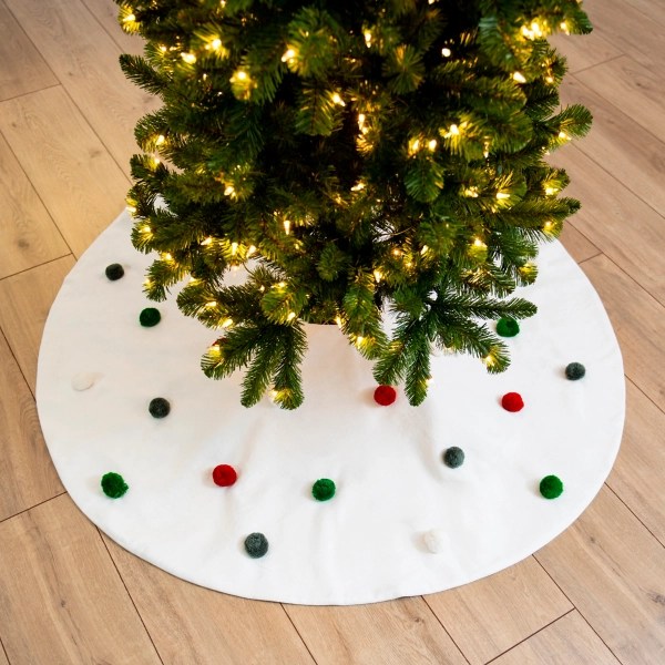 White Tree Skirt with Holiday Pom Poms Kirklands Home