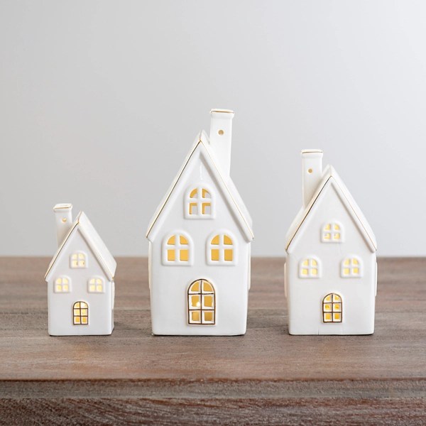 White Ceramic LED Houses, Set of 3 Kirklands Home