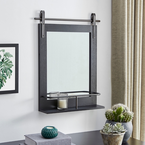 Black Barn Door Wall Mirror with Shelf Kirklands Home