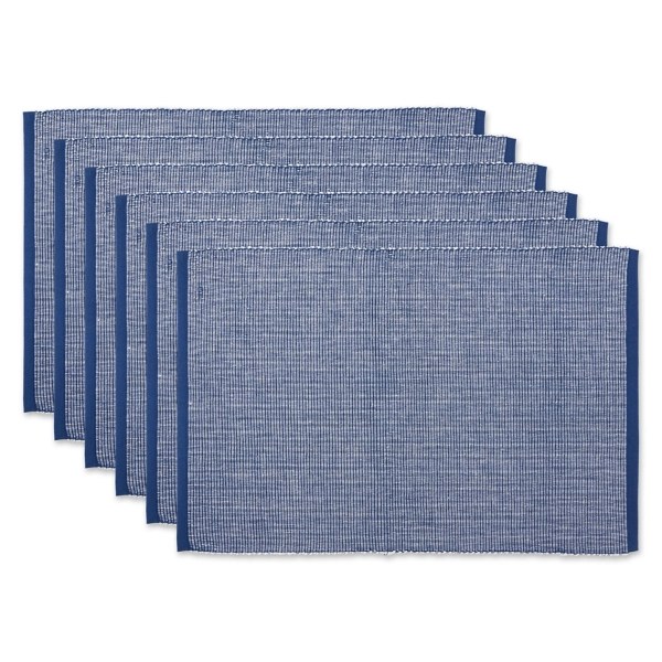 Navy and White Ribbed Cotton Placemats, Set of 6 Kirklands Home